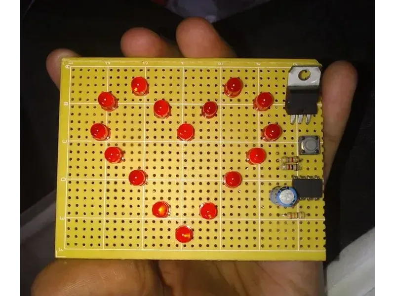 Red LEDs arranged in a heart on a board